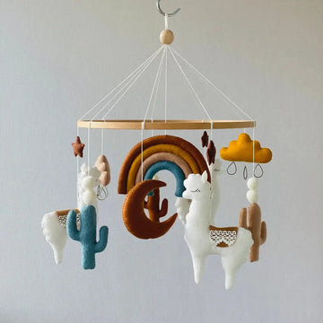 Boho Nurse Decor Llama Baby Crib Mobile Rainbow Alpaca Felt Baby Mobile