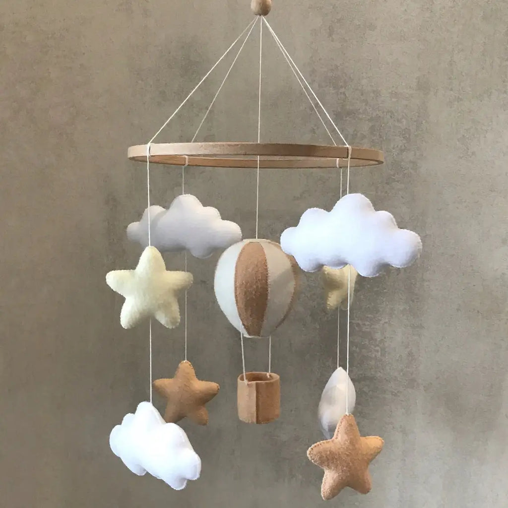 Neutral Nurse Felt Baby Crib Mobile Hot Air Balloon Stars Clouds Mobile Unisex