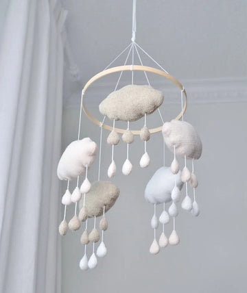 Etsy Nordic Handmade Nursery Decor Modern Soft Custom Stuffed Felt Rain Cloud Hanging Toy Baby Mobiles for Crib