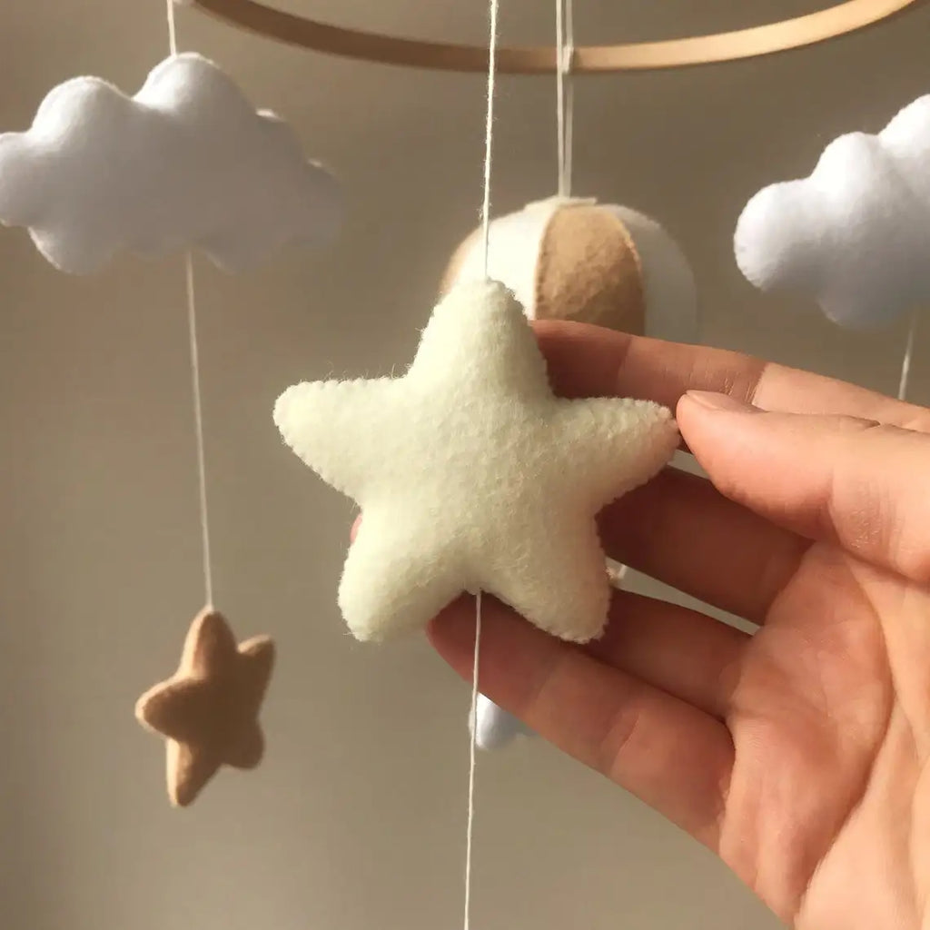 Neutral Nurse Felt Baby Crib Mobile Hot Air Balloon Stars Clouds Mobile Unisex